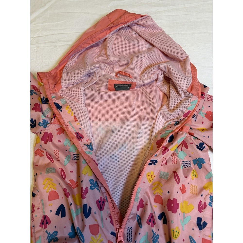Eddie Bauer Kids Girls 7 Hooded Windbreaker Jacket Pink Floral Full Zip Pockets - Picture 12 of 12